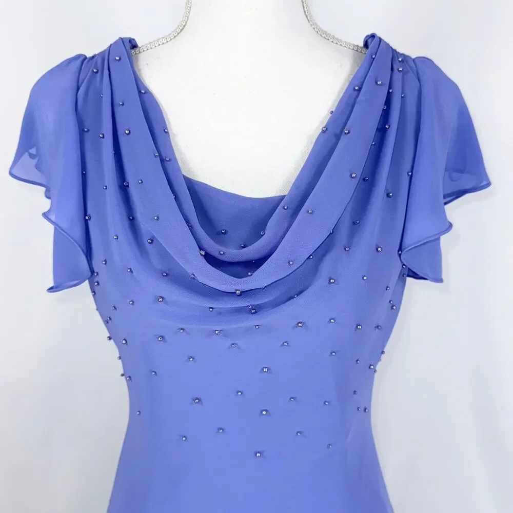 S.L. Fashions Vintage 90s Whimsy Drape Ruffle Slip Dress Women's  8 Blue - Picture 3 of 16